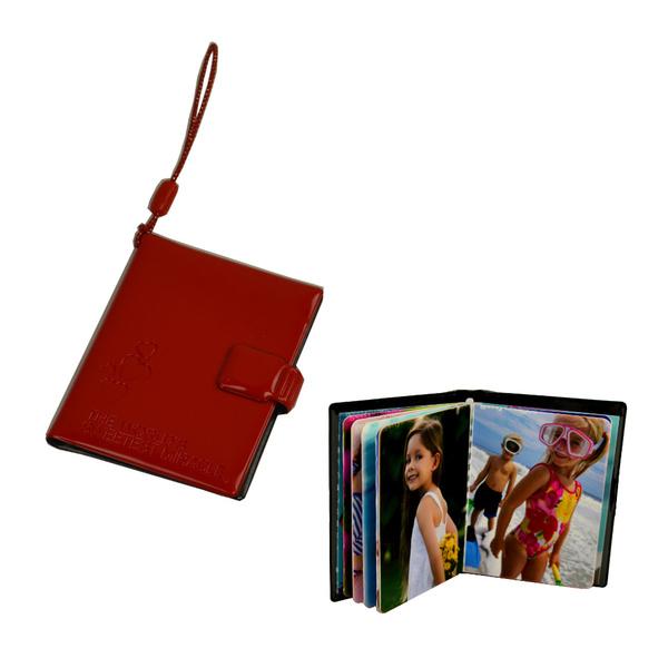 DIY Inkjet Mini Album Square in red with photo paper and test sheets, perfect for printing and preserving memories.